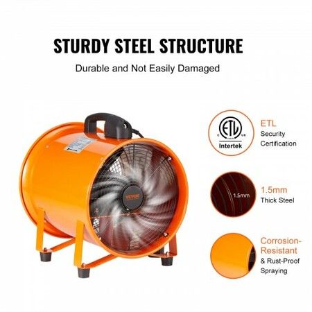 Portable Ventilator 304.8mm/12inch Heavy Duty Cylinder Fan with 5m Duct Hose 367W Strong Shop Exhaust Blower 2574CFM Industrial Utility Blower
