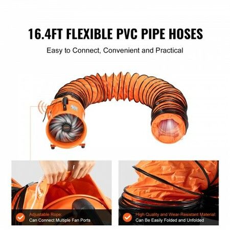 Portable Ventilator 304.8mm/12inch Heavy Duty Cylinder Fan with 5m Duct Hose 367W Strong Shop Exhaust Blower 2574CFM Industrial Utility Blower