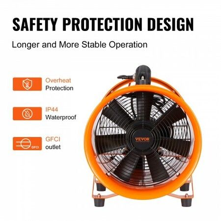 Portable Ventilator 304.8mm/12inch Heavy Duty Cylinder Fan with 5m Duct Hose 367W Strong Shop Exhaust Blower 2574CFM Industrial Utility Blower