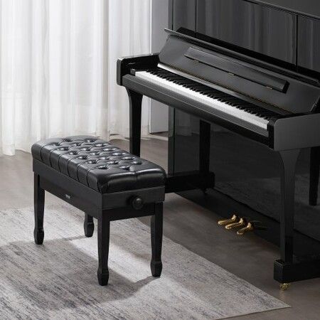 Adjustable Piano Keyboard Bench Storage Padded Seat Wooden Bookcase Stool