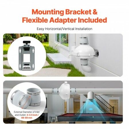 4 inches to 3.5 inches Radon Mitigation Fan System Kit Quiet 260 CFM Inline Duct Fan
