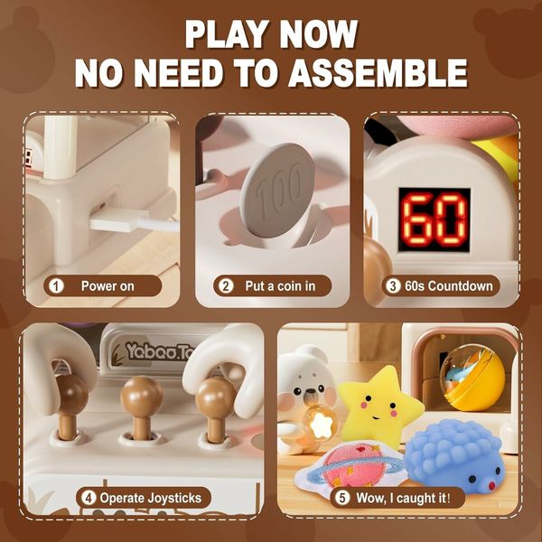 Bears Claw Machine for Kids, Mini Arcade Vending Machine with 20 Toys and 10 Twisted Eggs Refill Inside, Kids Claw Machine Prizes Dispenser