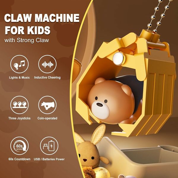 Bears Claw Machine for Kids, Mini Arcade Vending Machine with 20 Toys and 10 Twisted Eggs Refill Inside, Kids Claw Machine Prizes Dispenser