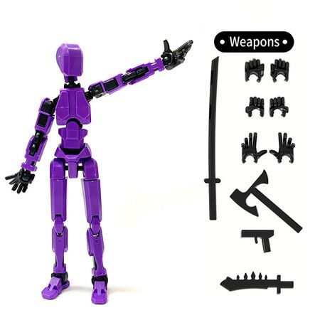 Purple Black Lucky 13 Action Figures Assembly Completed 3D Printed Multi Jointed Movable Desktop Decorations for Action Figures for Game Lovers