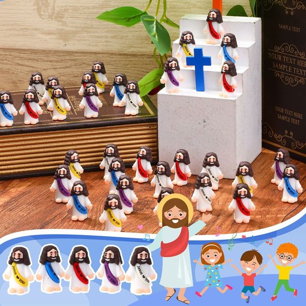 25 Pcs Little Jesus Figures Original Design Jesus Love You Mini Rubber Jesus Toys to Hide and Seek Religious Party Favors Sunday School Baptism Gifts