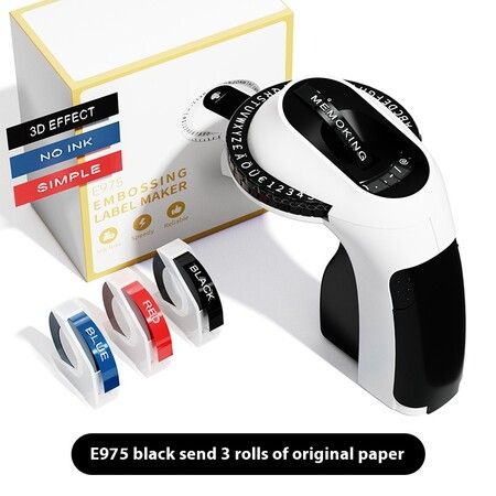 Black Embossing Label Maker Machine Handheld Vintage Labeler with 3 Rolls of Emboss Tapes for Home DIY Crafting