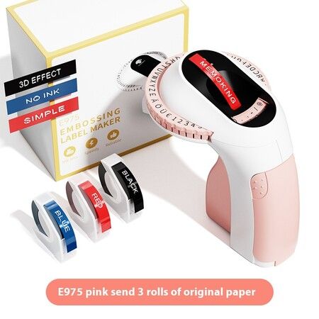 Pink Embossing Label Maker Machine Handheld Vintage Labeler with 3 Rolls of Emboss Tapes for Home DIY Crafting