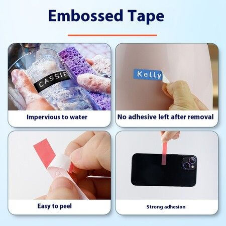 Blue Embossing Label Maker Machine Handheld Vintage Labeler with 3 Rolls of Emboss Tapes for Home DIY Crafting