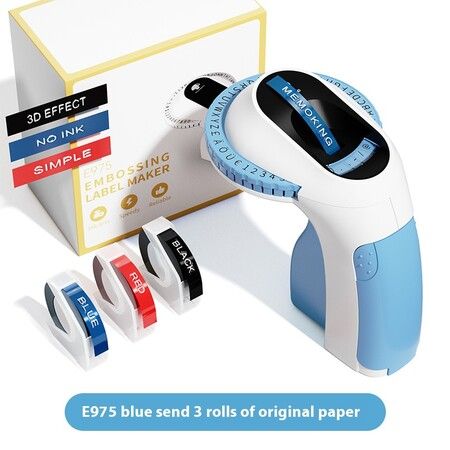 Blue Embossing Label Maker Machine Handheld Vintage Labeler with 3 Rolls of Emboss Tapes for Home DIY Crafting