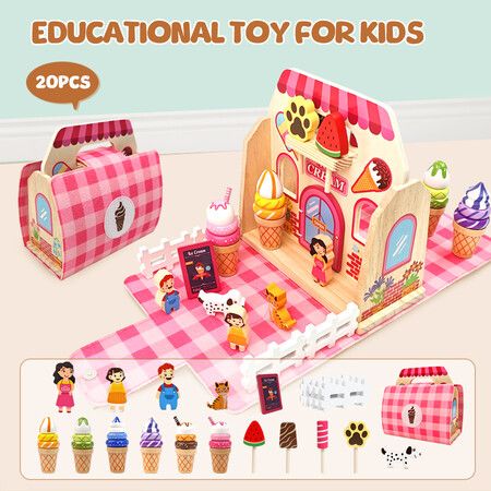 Ice Cream Shop wooden Set Baby Character Tea Party Toys Educational Dessert Simulation Set for Afternoon Fun
