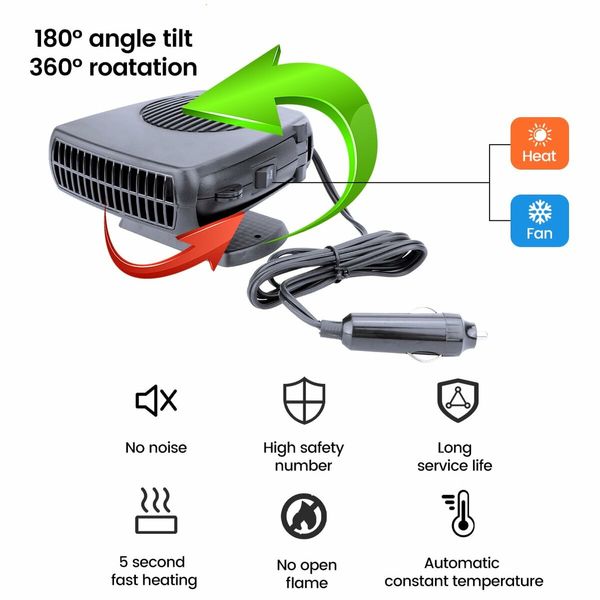 Car Heater,Portable Electronic Auto Fan Heater 12V 200W 2 in 1 Heating/Cooling Function Fast Heating Car Defrost Defogger