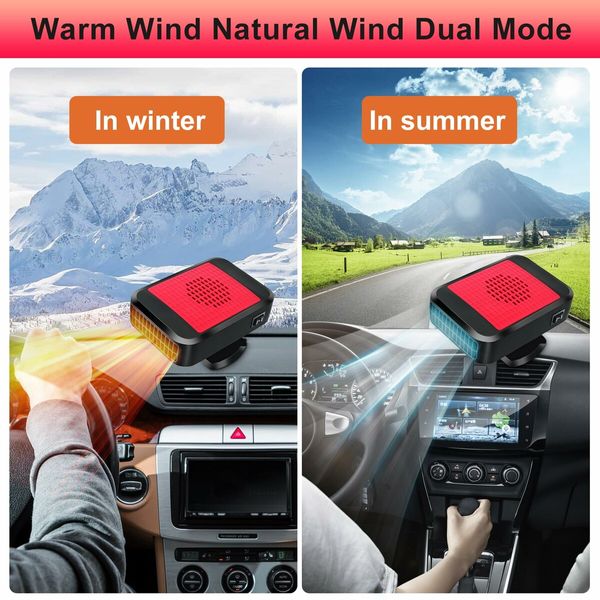 Portable Car Heater,12V 200W Fast Heating Defroster 2 in 1 Automobile Windshield Fast Heaters Car Heater That Plugs into Cigarette Lighter (Red)