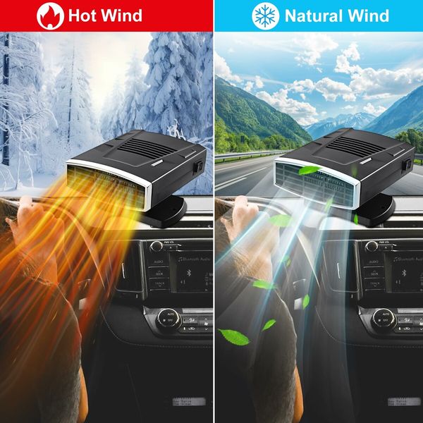12V Car Heater,2 in 1 Fast Heating Defrost Defogger 360 Degree Rotatable Handheld Car Windscreen Defogger Window Defroster (Black Silver)