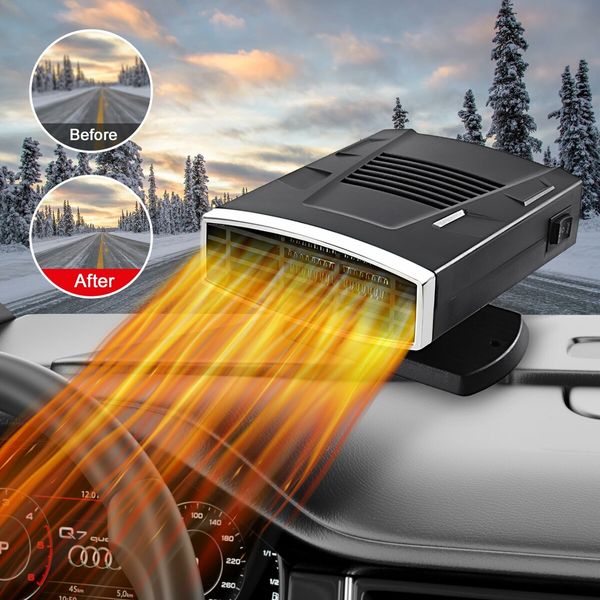 12V Car Heater,2 in 1 Fast Heating Defrost Defogger 360 Degree Rotatable Handheld Car Windscreen Defogger Window Defroster (Black Silver)