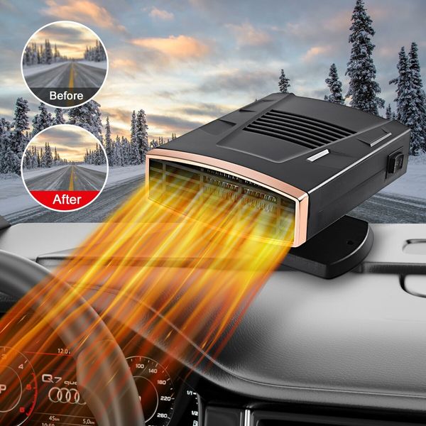 12V Car Heater,2 in 1 Fast Heating Defrost Defogger 360 Degree Rotatable Handheld Car Windscreen Defogger Window Defroster (Black Gold)