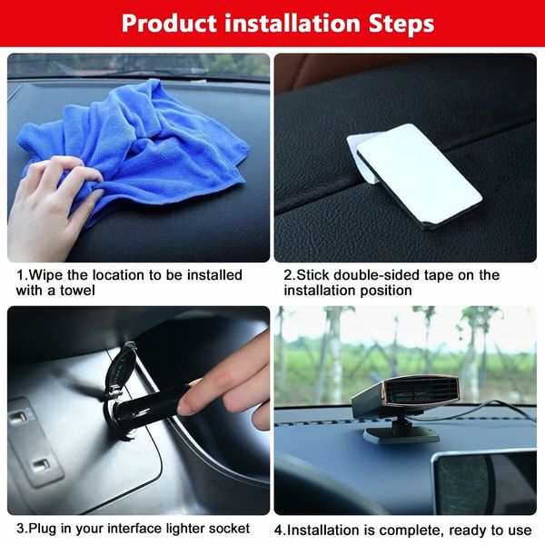 12V Car Heater,2 in 1 Fast Heating Defrost Defogger 360 Degree Rotatable Handheld Car Windscreen Defogger Window Defroster (Black Gold)