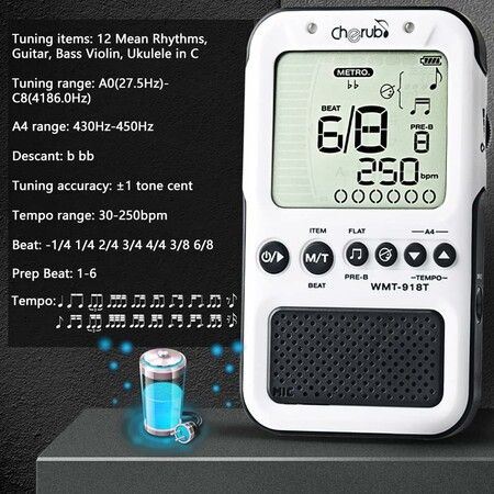 Universal Digital Metronome with USB Cable Volume Adjustable with Headphone Jack for Piano, Guitar, Flute, Violin, Drum and all other instruments, White