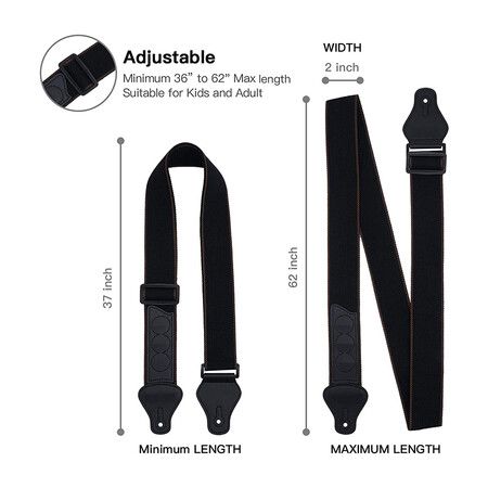 Guitar Strap, Soft Cotton Straps With 3 Pick Holders, Button Headstock Adaptor, 1 Pair Locks and 3 Picks Set For Electric or Acoustic Guitar