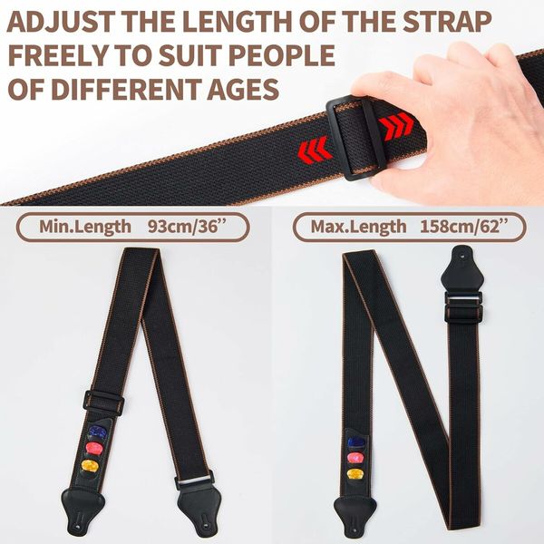 Guitar Strap, Acoustic Electric Guitar Straps,Bass Guitar Strap with 3 Guitar Picks Holder Ends