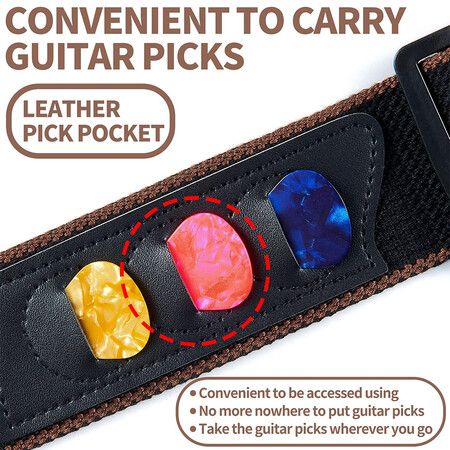 Guitar Strap, Acoustic Electric Guitar Straps,Bass Guitar Strap with 3 Guitar Picks Holder Ends