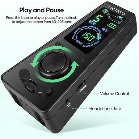Digital Metronome with Timer, One Touch Operation and Easily Readable Color Display Electronic Metronome with Volume Control for Piano Guitar Drum Violin