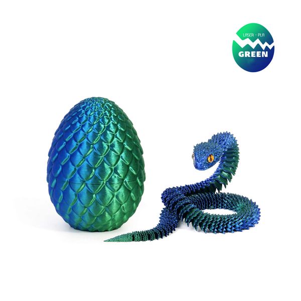 Laser Blue Green 3D Printed Viper Dragon Egg Set Movable Joint Toy Popular Easter Gift for Children