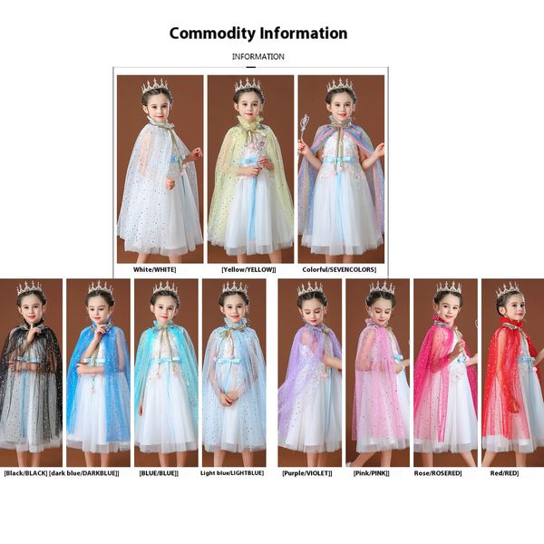 Seven Colorl Frozen Princess Set Hand Necklace Crown Sequin Cloak Veil Perfect Dress Up
