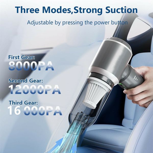 Car Vacuum Cleaner,Handheld Cordless Vacuum Cleaner For Car,4-in-1 16000PA High Power Portable Rechargeable Cleaner with Brushless Motor-Grey