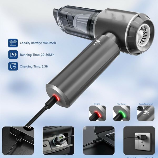Car Vacuum Cleaner,Handheld Cordless Vacuum Cleaner For Car,4-in-1 16000PA High Power Portable Rechargeable Cleaner with Brushless Motor-Grey