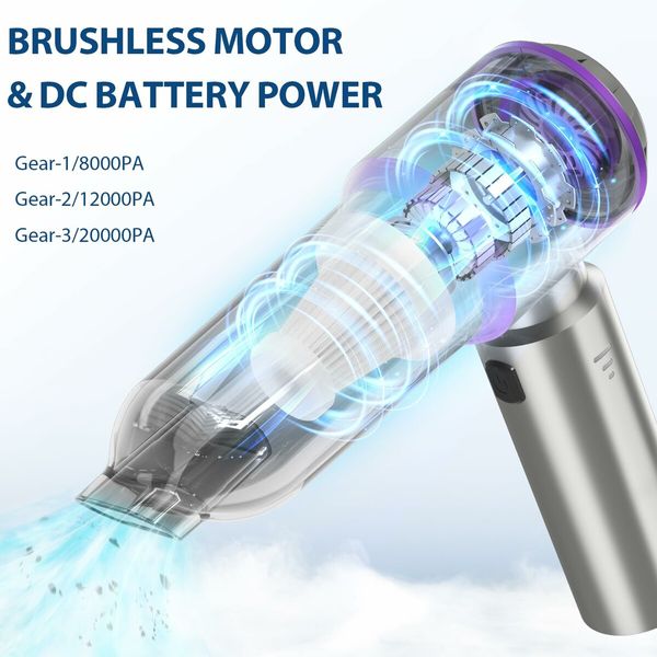 Car Vacuum Cleaner,Handheld Cordless Vacuum Cleaner For Car,4-in-1 16000PA High Power Portable Rechargeable Cleaner with Brushless Motor-Purple