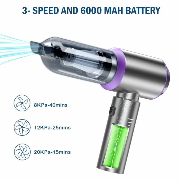Car Vacuum Cleaner,Handheld Cordless Vacuum Cleaner For Car,4-in-1 16000PA High Power Portable Rechargeable Cleaner with Brushless Motor-Purple