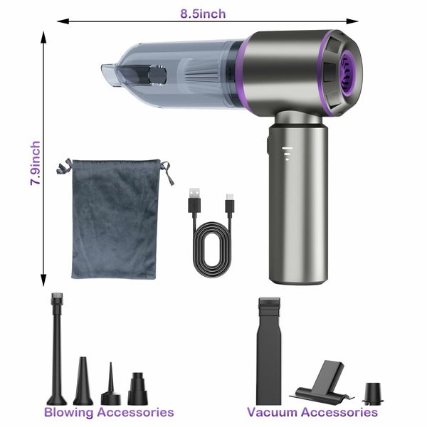 Car Vacuum Cleaner,Handheld Cordless Vacuum Cleaner For Car,4-in-1 16000PA High Power Portable Rechargeable Cleaner with Brushless Motor-Purple