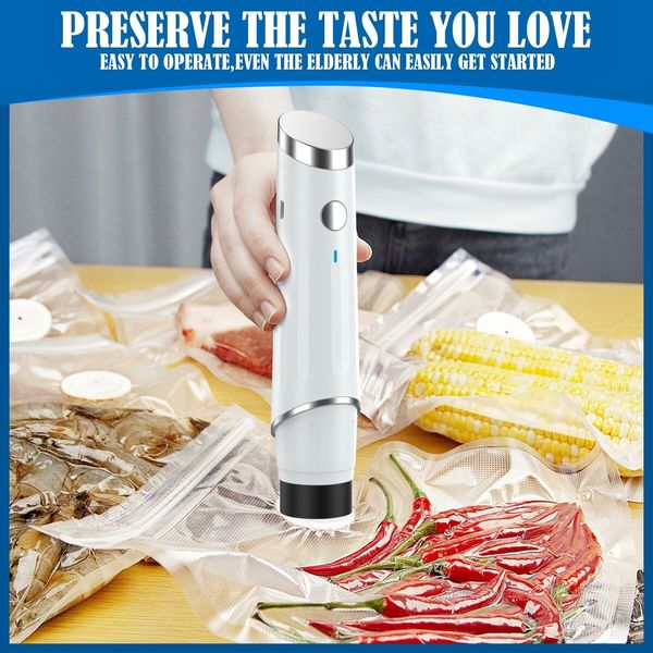 Vacuum Sealer Cordless Handheld Food Saver with 10 Reusable Vacuum Bags, Rechargeable Vacuum Sealer Pump for Food Fresh & Storage (1 Pump+10 Bags)