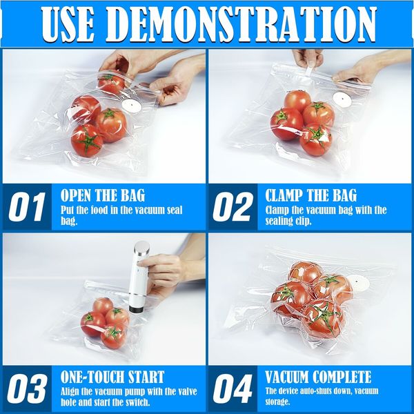Vacuum Sealer Cordless Handheld Food Saver with 10 Reusable Vacuum Bags, Rechargeable Vacuum Sealer Pump for Food Fresh & Storage (1 Pump+10 Bags)