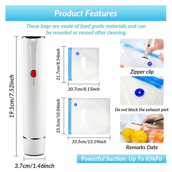 Portable Handheld Food Vacuum Sealer with 10pcs Reusable Vacuum Bags,Food Preservation Fresh & Save, Mini Vacuum Sealer Machine
