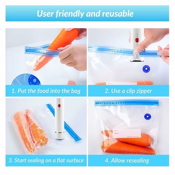 Portable Handheld Food Vacuum Sealer with 10pcs Reusable Vacuum Bags,Food Preservation Fresh & Save, Mini Vacuum Sealer Machine