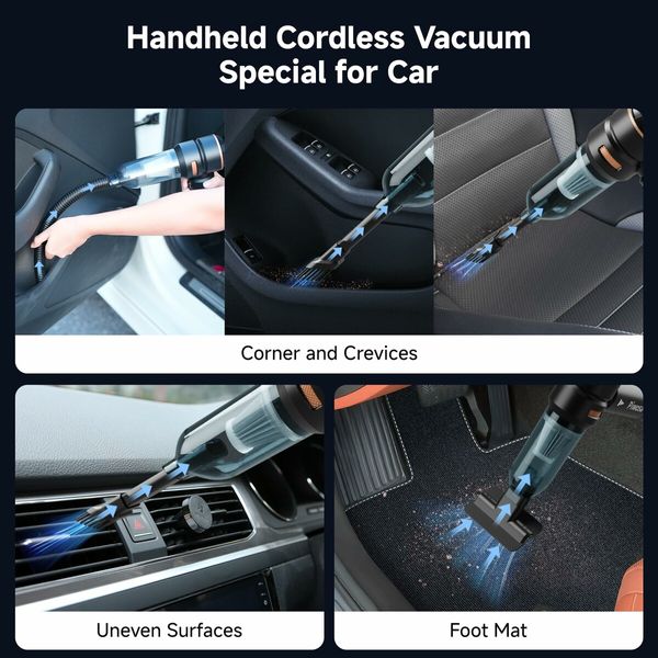 Handheld Cordless Car Vacuum Cleaner with Brushless Motor,Strong Suction Vacuum & Compressed Air Dusters with LED Light,Type C Portfor Home Car Pet