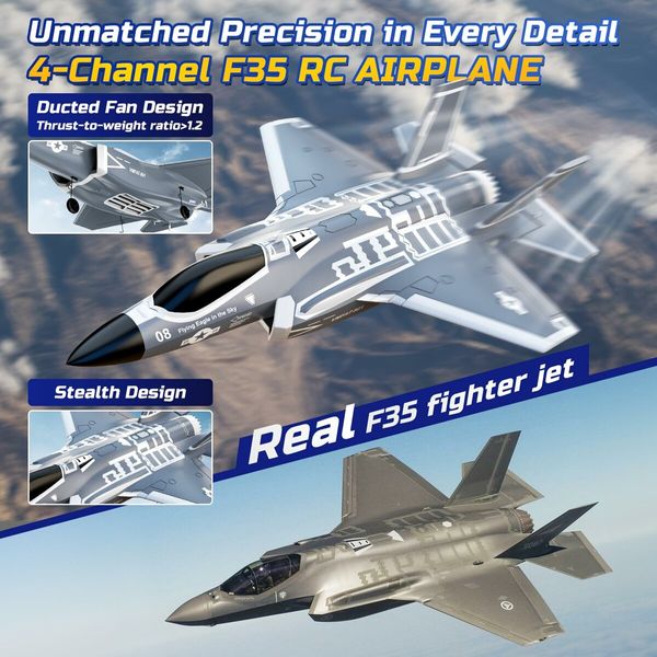 F35 4 Channel Brushless RC Plane,Remote Control Airplane Ducted Fans Fighter Jet,2.4GHz 6-axis Gyro Stabilizer RTF Hobby Glider Aircraft Plane