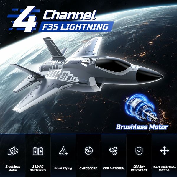 F35 4 Channel Brushless RC Plane,Remote Control Airplane Ducted Fans Fighter Jet,2.4GHz 6-axis Gyro Stabilizer RTF Hobby Glider Aircraft Plane
