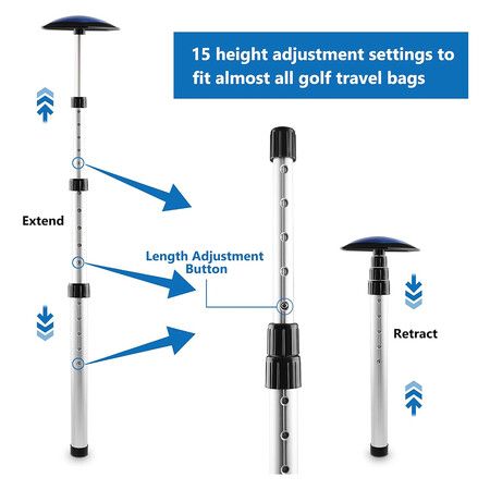 Golf Travel Bag Support Pole, Anti Impact Golf Club Protector Support Golf Travel Bag Cover and Aluminum Alloy Golf Rod Stick to Protect Golf Clubs, Blue