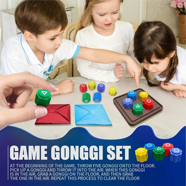 Yutnori, Jegichagi, and Gonggi Game Set, Traditional Korean Family Games with Instructions, Korean Cultural Gift with Educational and Squid Fun Activities