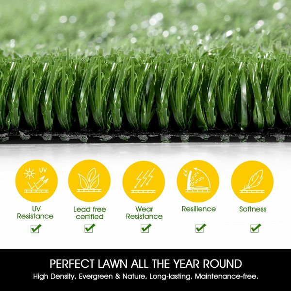2x25m Artificial Grass Synthetic Turf Fake Imitation False Faux Green Lawn Roll 10mm Child Pet Friendly for Backyard Balcony Garden Patio