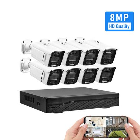4K 8CH H.265 PoE Surveillance CCTV Security Camera System with intelligent Detection, Audio input and Output