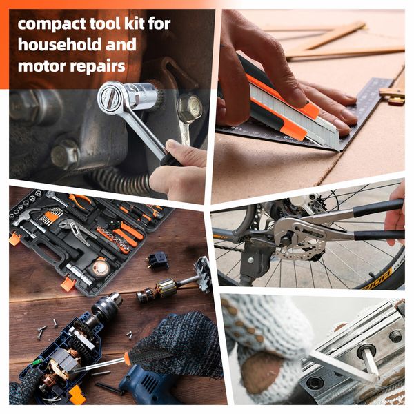 71Pcs Hand Tools Set Home Repair Toolbox Basic Toolkit for Mechanic Car Automotive Workshop Household DIY Portable Storage Hard Case
