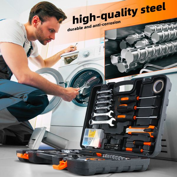 71Pcs Hand Tools Set Home Repair Toolbox Basic Toolkit for Mechanic Car Automotive Workshop Household DIY Portable Storage Hard Case