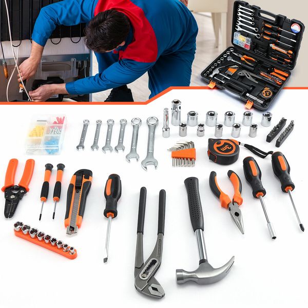 71Pcs Hand Tools Set Home Repair Toolbox Basic Toolkit for Mechanic Car Automotive Workshop Household DIY Portable Storage Hard Case