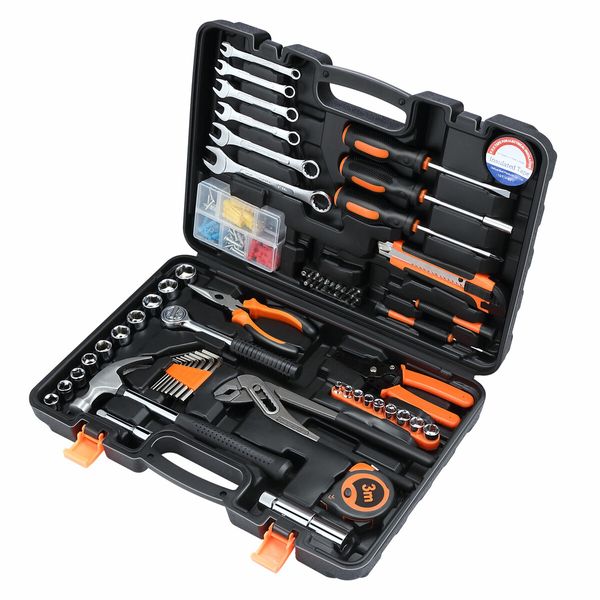 71Pcs Hand Tools Set Home Repair Toolbox Basic Toolkit for Mechanic Car Automotive Workshop Household DIY Portable Storage Hard Case