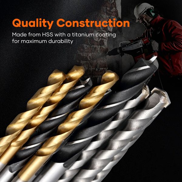 246pcs HSS Drill Bit Set Twist Drilling Tool Metal Self Centering Spade Screw Nut Driver Hand Woodworking Construction Repair Accessories Storage Case