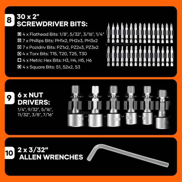 246pcs HSS Drill Bit Set Twist Drilling Tool Metal Self Centering Spade Screw Nut Driver Hand Woodworking Construction Repair Accessories Storage Case