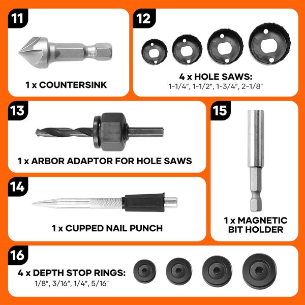 246pcs HSS Drill Bit Set Twist Drilling Tool Metal Self Centering Spade Screw Nut Driver Hand Woodworking Construction Repair Accessories Storage Case